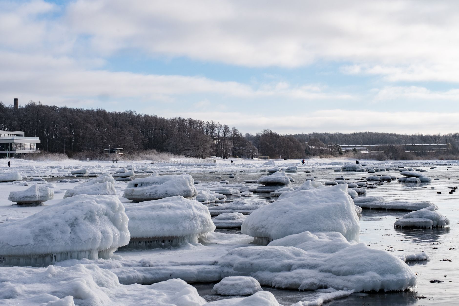 Scenic view of icy Baltic Sea with snow-covered landscape during an Estonian winter day. — Trójmiasto