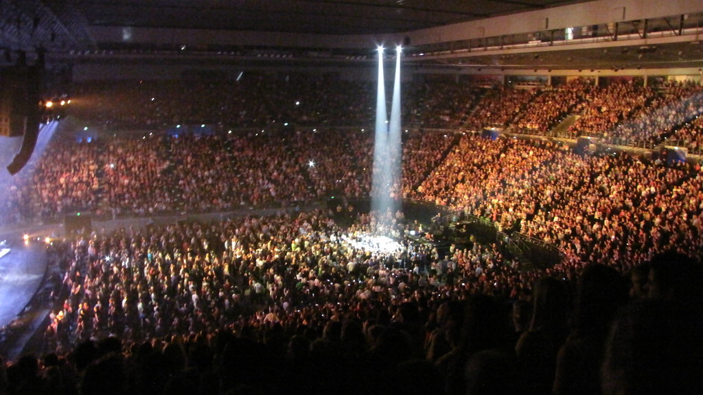 Spotlight on Michael Buble's second stage at Rod Laver arena.