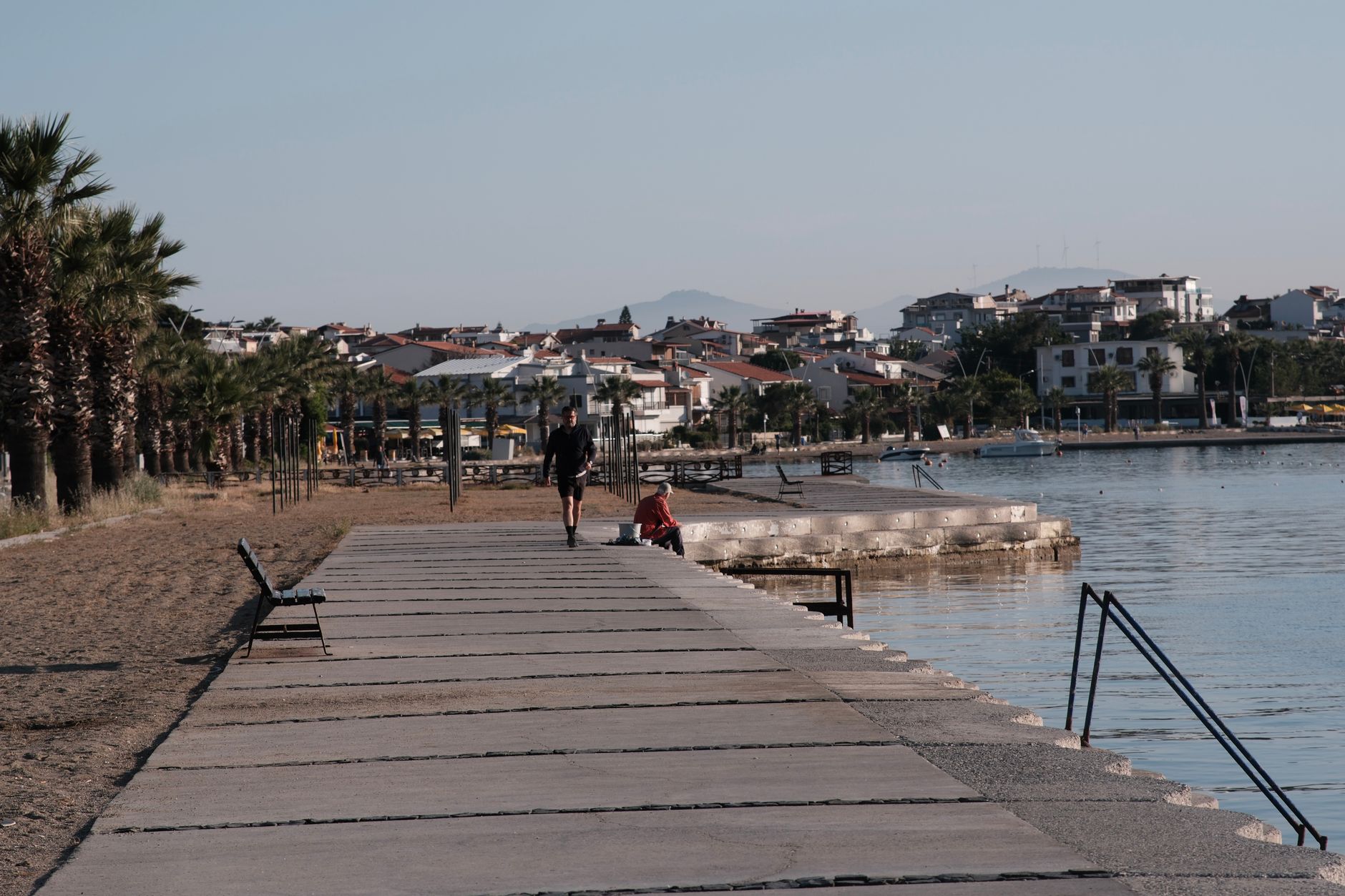 Scenic view of Foça's beautiful promenade lined with palm trees by the Aegean Sea. — Trójmiasto