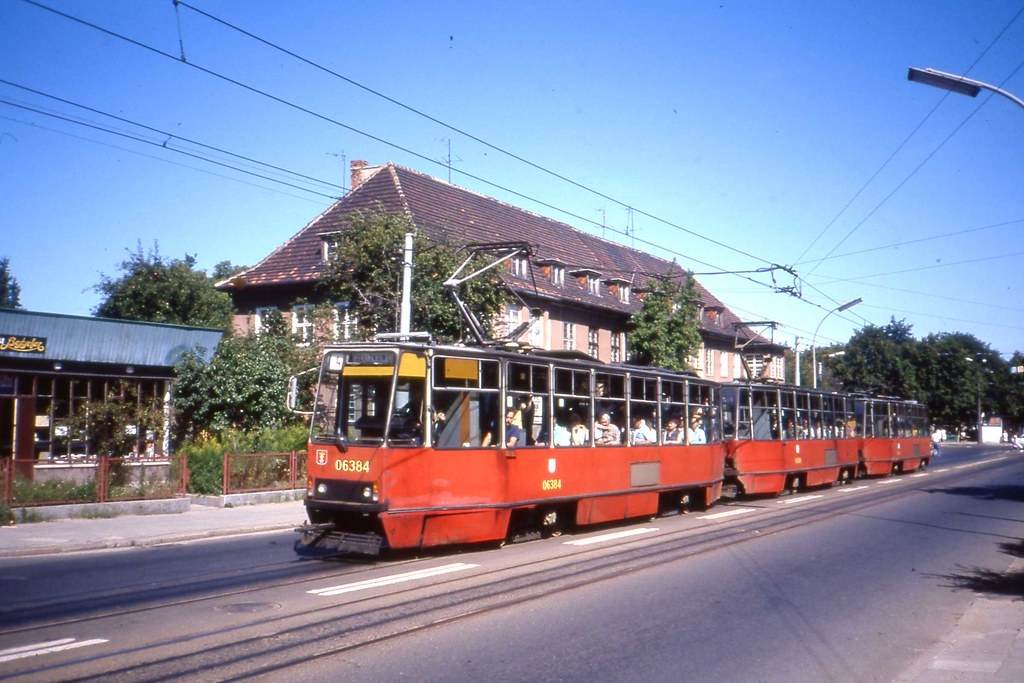 Gdańsk Tramwaj, Aug 1990. Konstal 105Na Tram 06384, Linia 4 to Jelitkowo,